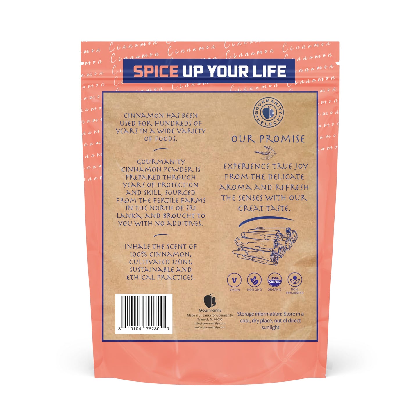 Gourmanity Select Organic Ceylon Cinnamon Powder, Natural Superfood With A Sweet Citrus Aroma And Delicate Flavor, True Ground C