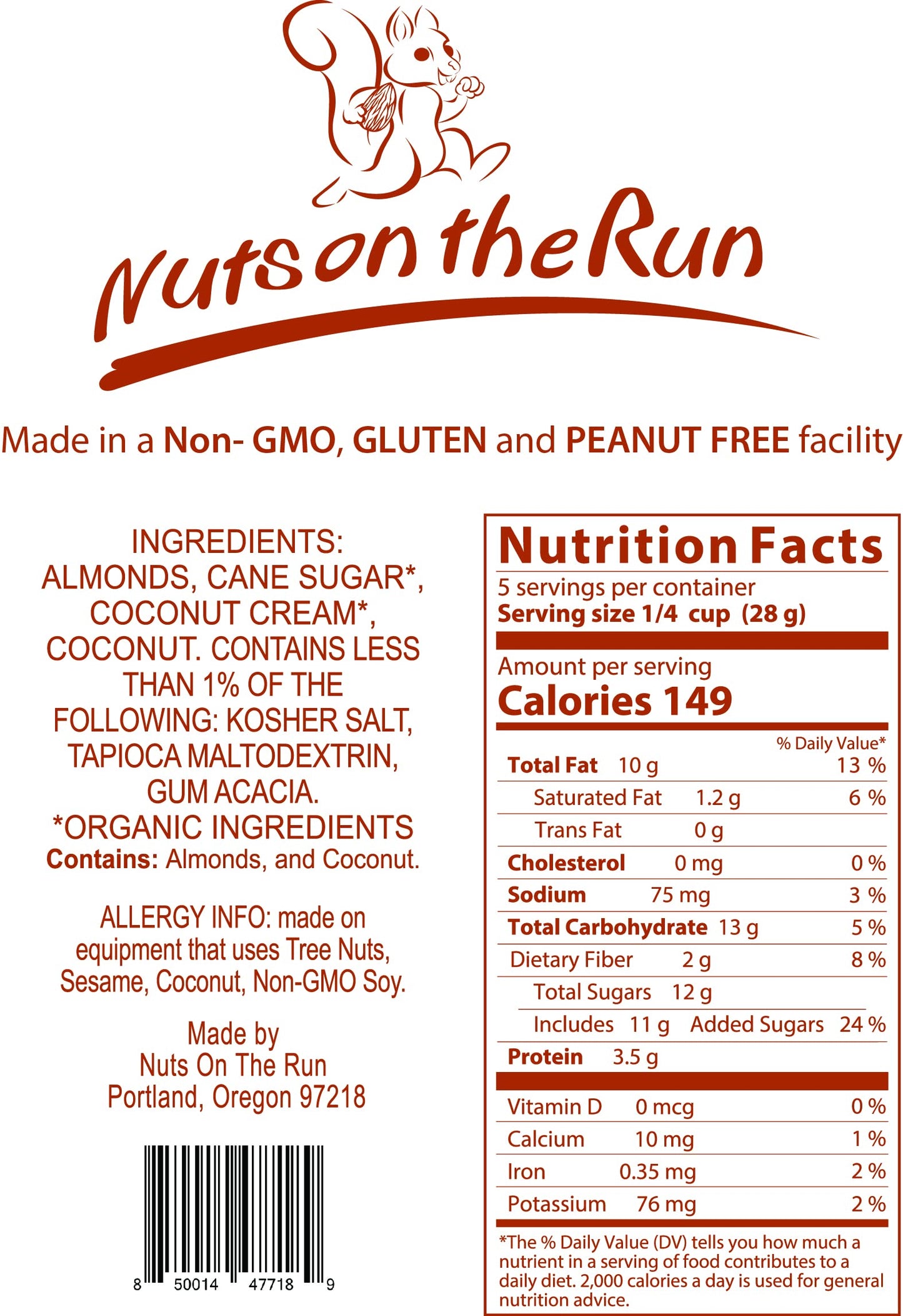 Nuts on the Run Coconut Almonds - Vegan, Gluten-free, Kosher - 4.75oz (Pack of 3)