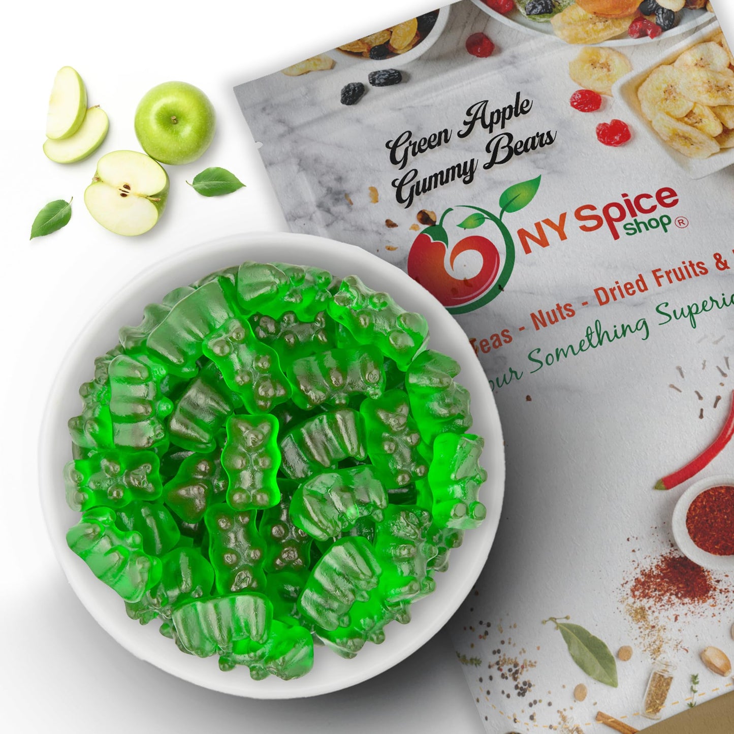 Ny Spice Shop Green Apple Gummy Bears Bulk - 1 Pound Gummies Bears Candy - Gummies Fruit Snacks - Chewy Candy - Flavor Gummy Candies - Gummi Bear Gift For All Occasions