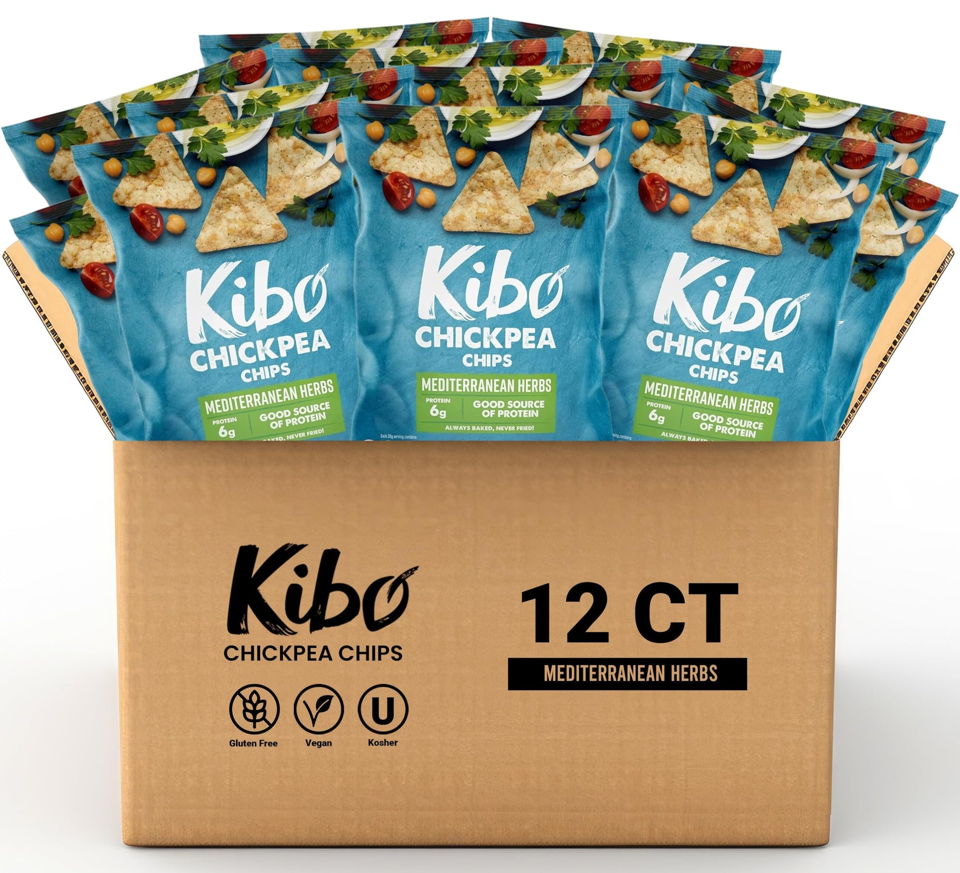 Kibo Chickpea Chips - Gluten Free And Plant-Based, Non-Gmo, Kosher + Vegan. Mediterranean Herbs, 1 Oz. 12 Pack
