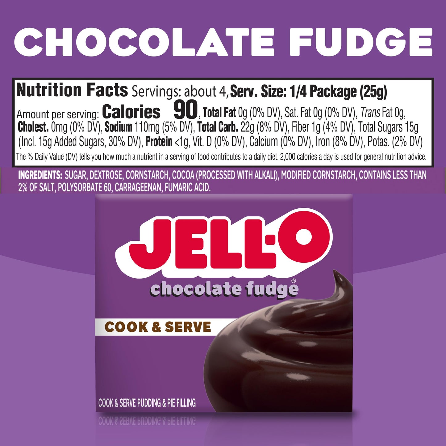 JELLO Chocolate Fudge Cook & Serve Pudding Mix (3.4oz Box, Pack of 6)