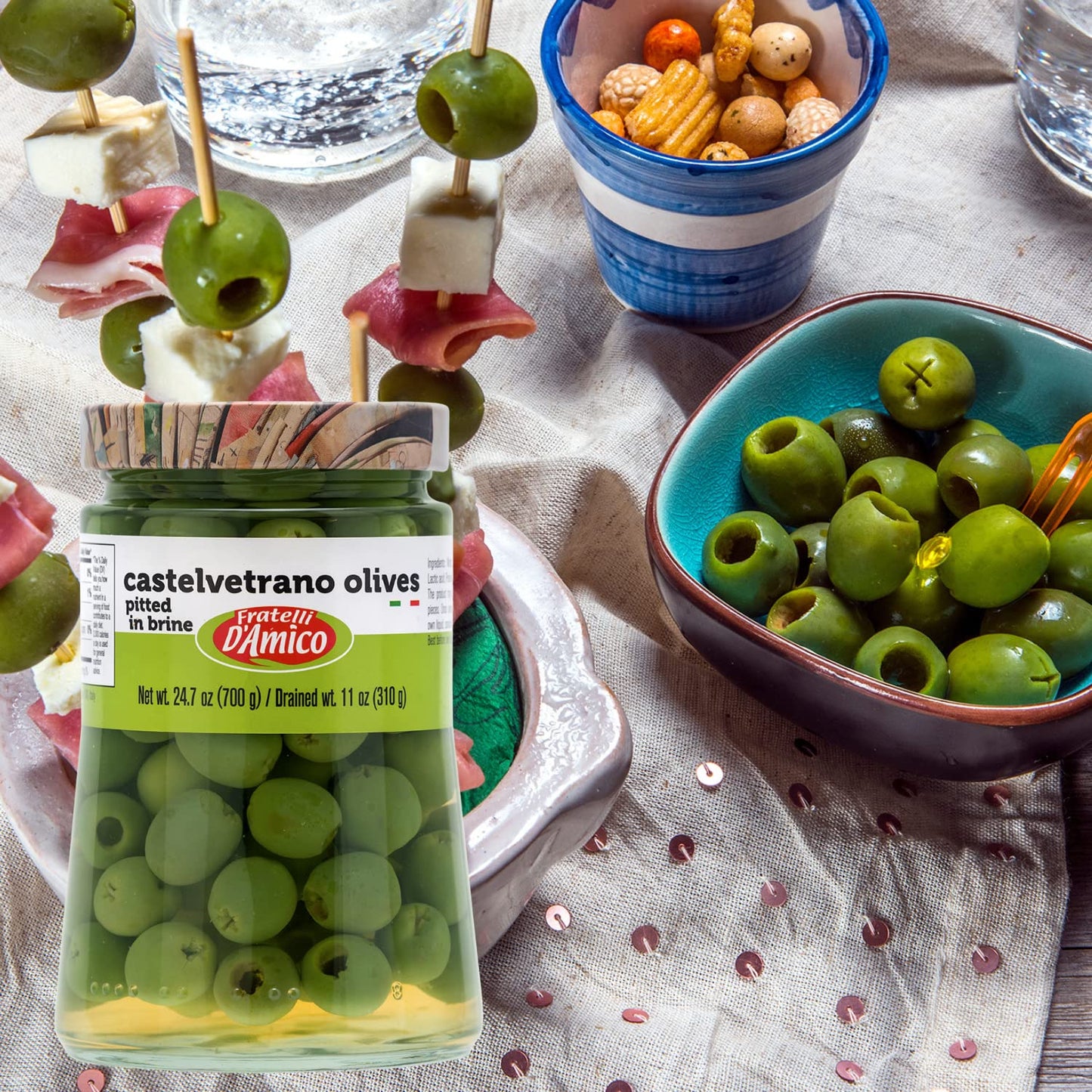 FRATELLI DAMICO Castelvetrano Green Olives, Premium Quality, 24 oz, Imported from Italy