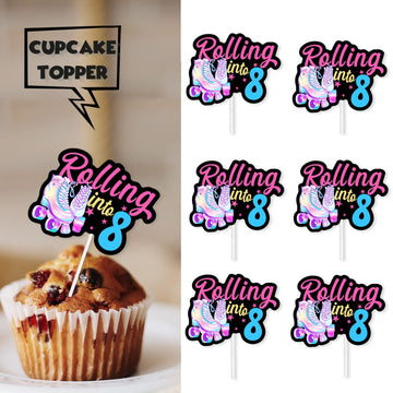 18Pcs Black Glitter Pink Roller Skates Dessert Cupcake Topper 80S 90S Retro Hip Hop Roller Skating Rolling Into 8 Theme Decor Su