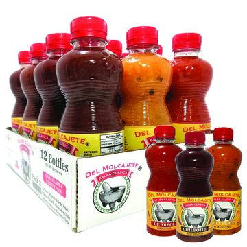 Del Molcajete Salsa Clasica Variety 12-Pack - Chile de Arbol, Chilpotle, Chile Peron/Manzano - 24.1 cm