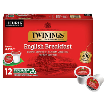 Twinings English Breakfast Black Tea K-Cup Pods For Keurig, 12 Count (Pack Of 6) Smooth, Flavourful, Robust, Caffeinated, Enjoy Hot Or Iced | Packaging May Vary