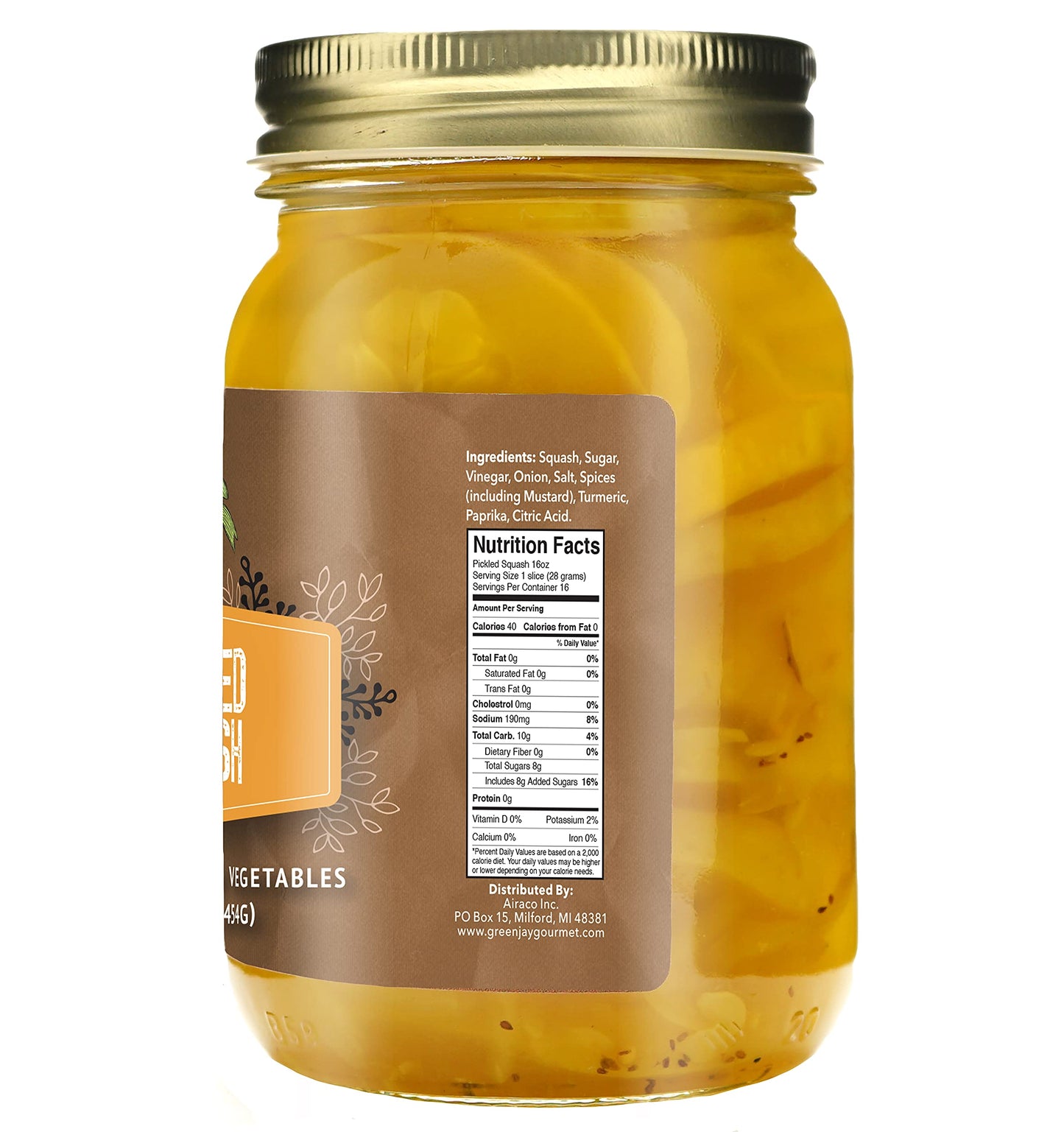 Green Jay Gourmet Pickled Squash In A Jar - Fresh Hand Jarred Vegetables For Cooking & Pantry - Home Grown Pre-Prepared Pickled