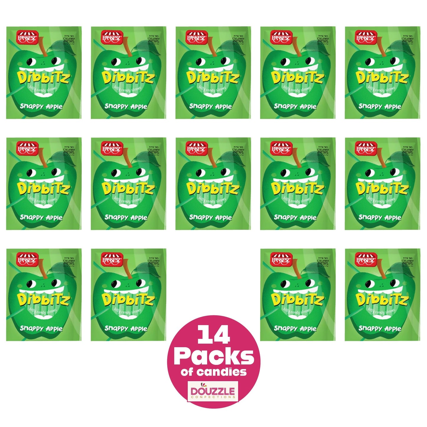 Douzzle Dibbitz Apple, Candy Filled Straw Sticks (14 Count, Pack Of 1) Individually Wrapped Candies, Birthday Party Favors, Good