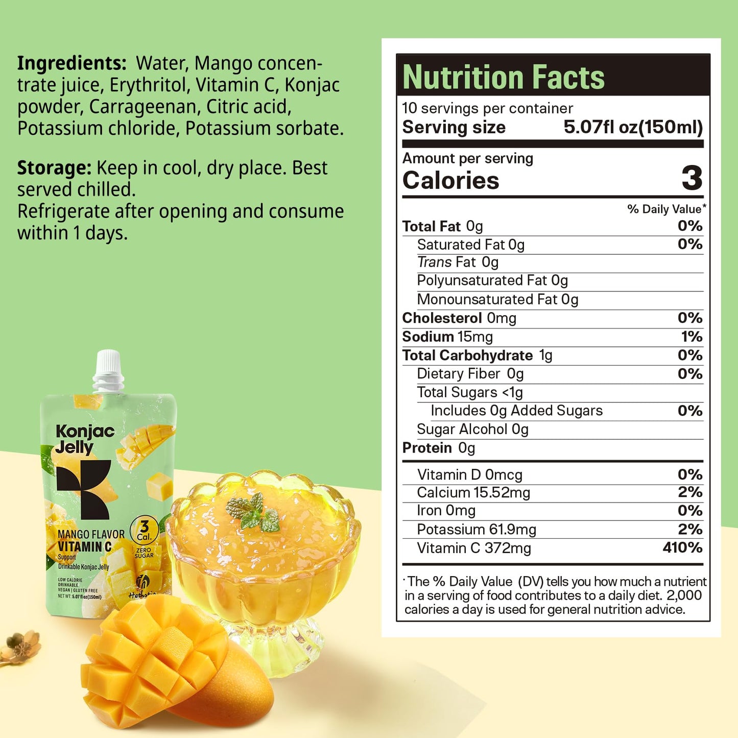 Hethstia Konjac Jelly Mango Flavor – 10 Pack, 3 Calories, Vegan, Gluten-Free, Healthy Snacks
