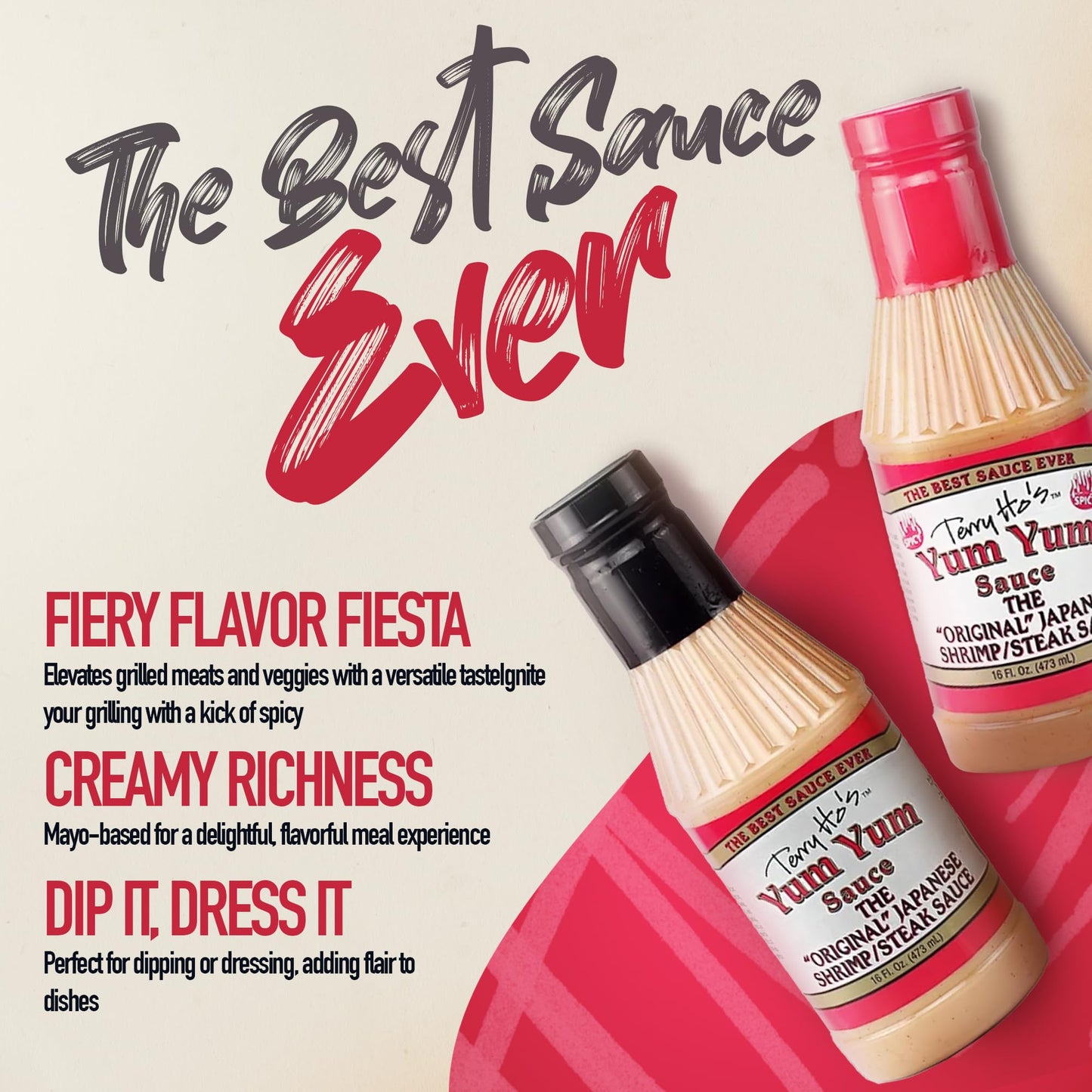 TERRY HOS YUM YUM SAUCE Original & Spicy Bundle - Mayonnaise-Based Dipping Sauce, 16 Fl Oz (Pack of 2)