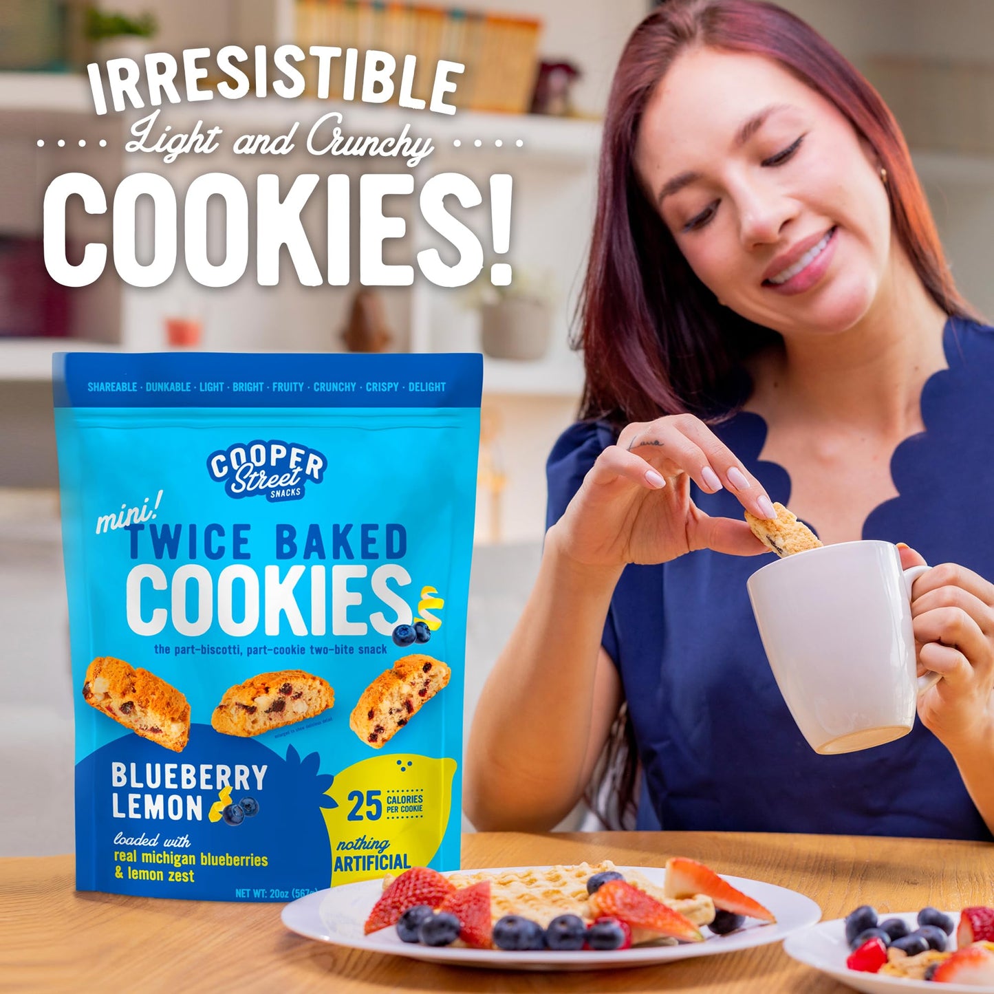 COOPER STREET Biscotti Cookies - Blueberry Lemon Flavor, 20oz (Pack of 2), Peanut & Dairy Free, Crispy and Healthy
