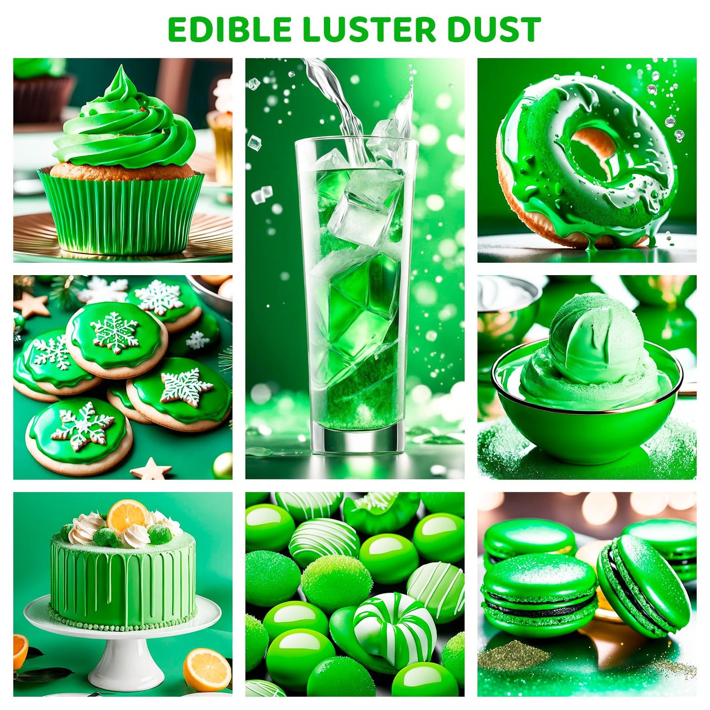 Cherrysea Luster Dust Edible Shimmer Powder - 15g Bottle, Food Grade, 4-Green for Cake, Cookie Decorations, and Drinks
