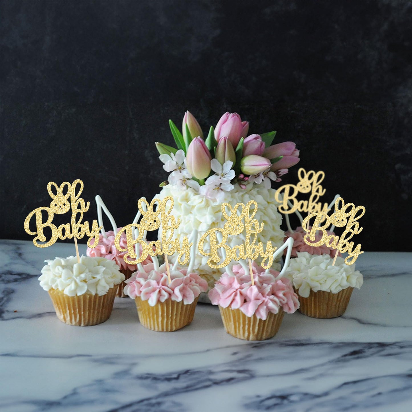 Gyufise 24 Pack Oh Baby Cupcake Toppers Easter Bunny Cupcake Picks Happy Easter Baby Shower Cake Picks For Easter Theme Babyshow