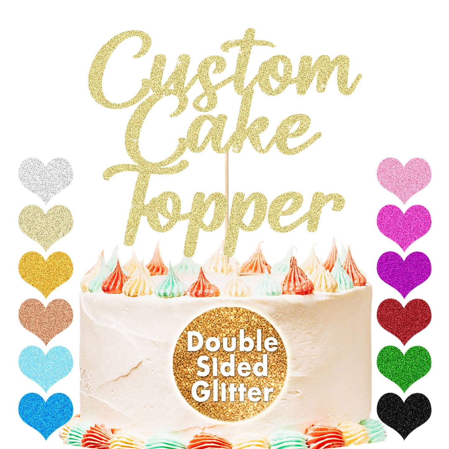 EDSG Personalized Cake Topper, 7x4.7, Champagne Gold, Custom Happy Birthday & Wedding Decorations, Glitter Graduation & Christmas