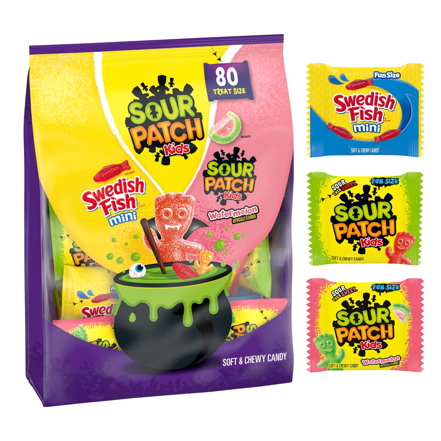 Sour Patch Kids Mini Soft & Chewy Halloween Candy Variety Pack, 80 Trick or Treat Bags, 36.332 OZ