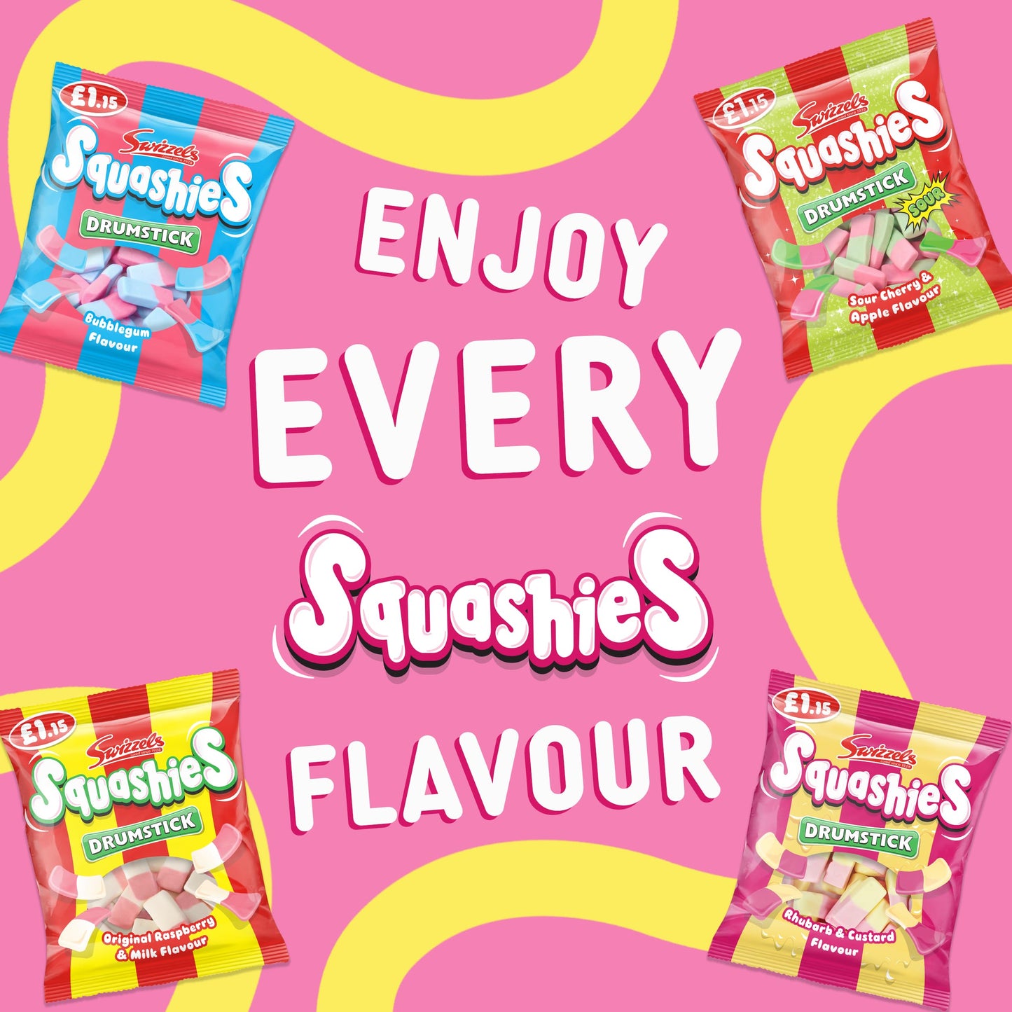 Swizzels Drumstick Squashies Rhubarb & Custard Flavour 120g (Pack of 6)