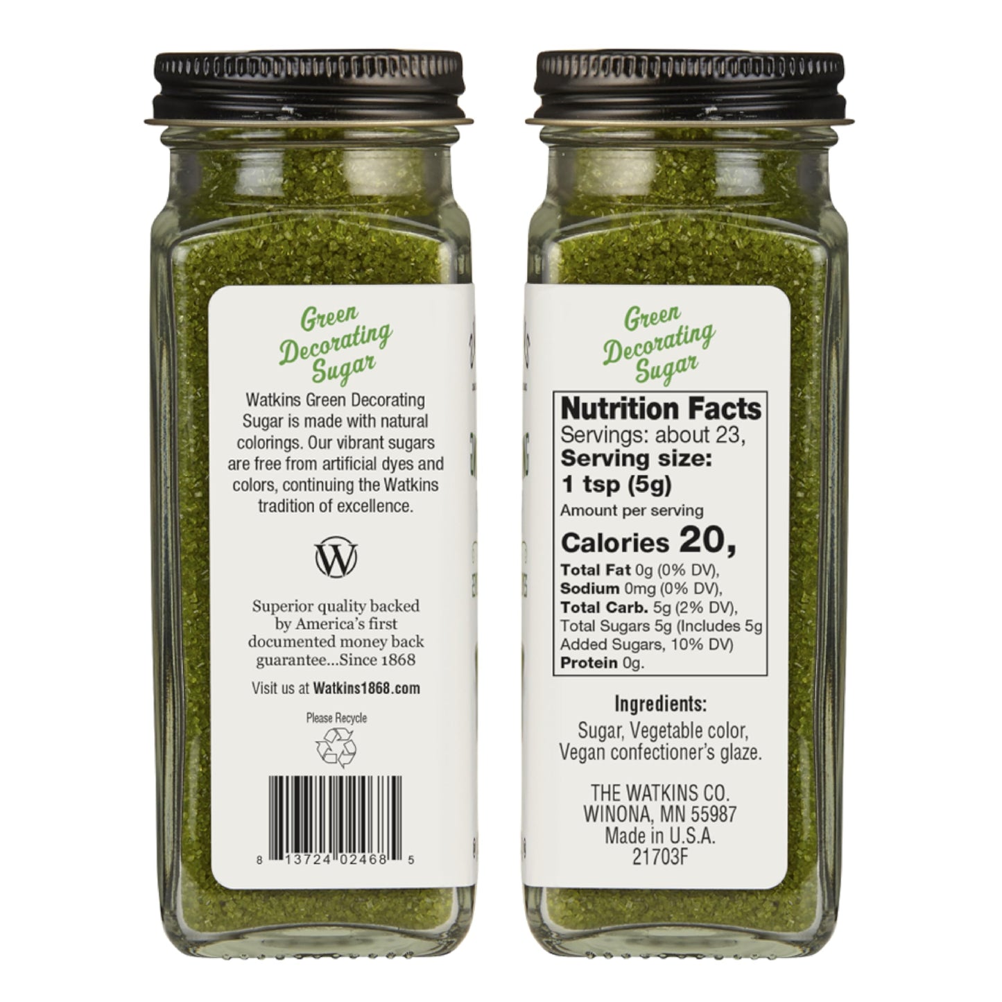 Watkins Green Decorating Sugar, Non-GMO, Kosher, 4.2 Ounce, 2-Pack