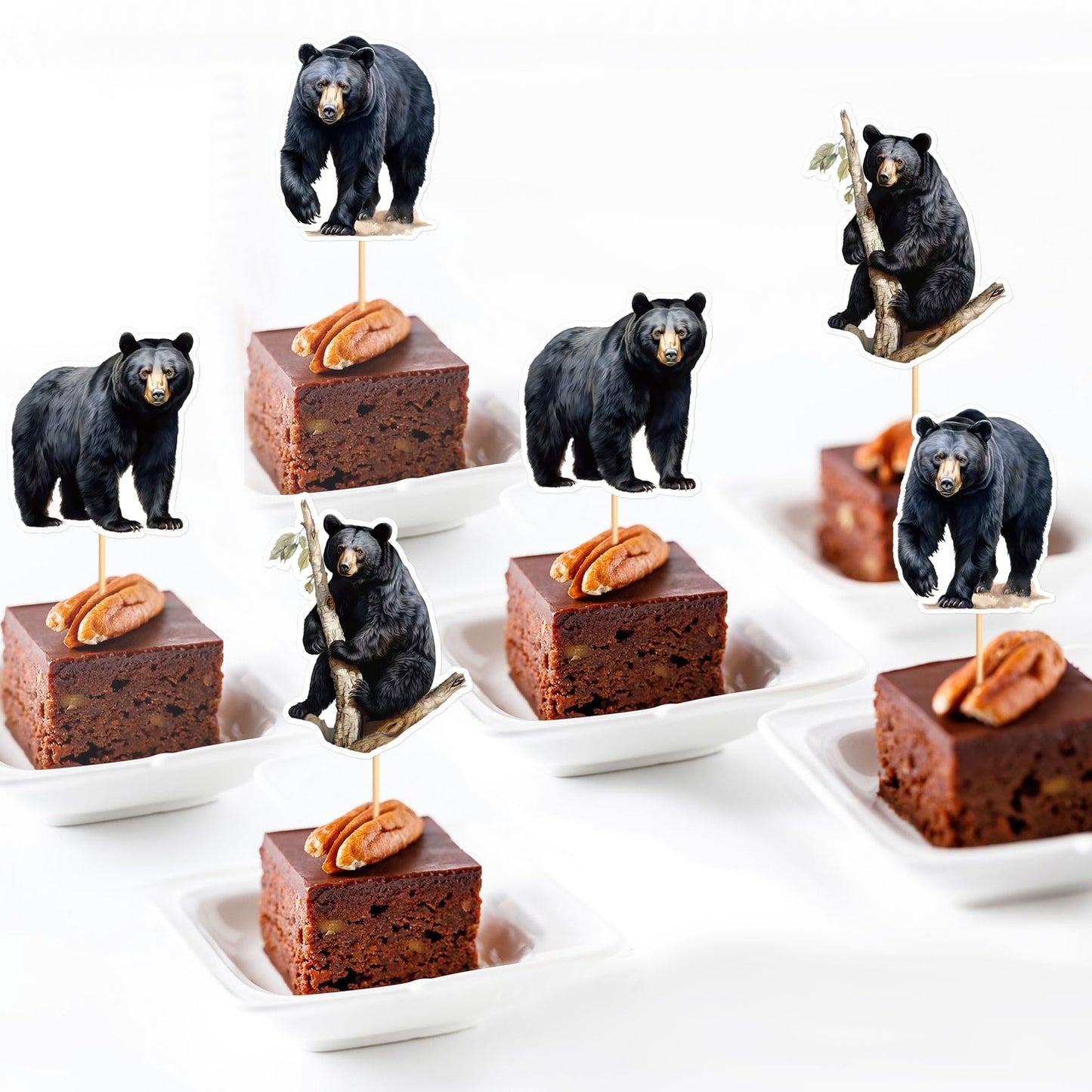 Ercadio 24 Pack Black Bear Cupcake Toppers Black Bear Cupcake Picks Animal Cupcake Picks Bear Birthday Cupcake Decorations For B
