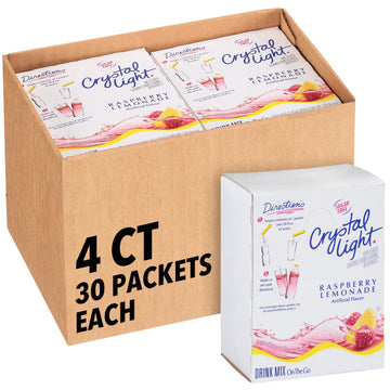 Crystal Light Single Serve Raspberry Lemonade Artificially Flavored Powdered Drink Mix, 120 per Case, 4 Boxes of 30 On-the-Go Pa