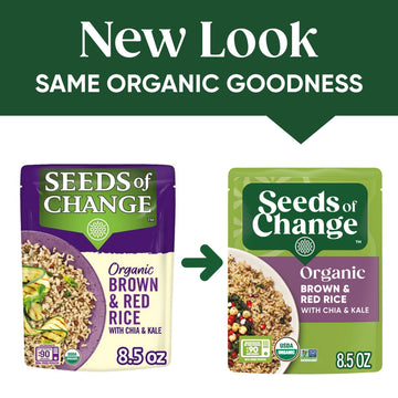 SEEDS OF CHANGE Certified Organic Brown & Red Rice with Chia & Kale, Organic Food, 8.5 OZ Pouch - Pack of 12