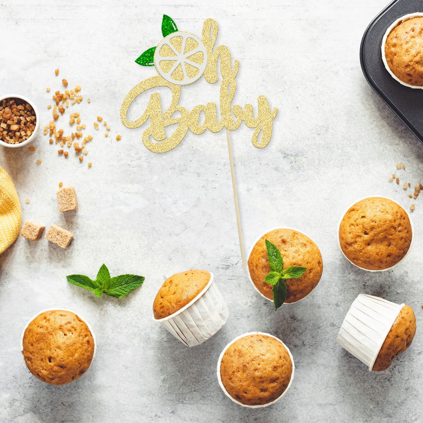 1Pc Lemon Oh Baby Cake Topper Gold Glitter Fruit Theme Oh Baby Lemonade Party Cake Decorations For Lemon Theme Baby Shower Kids