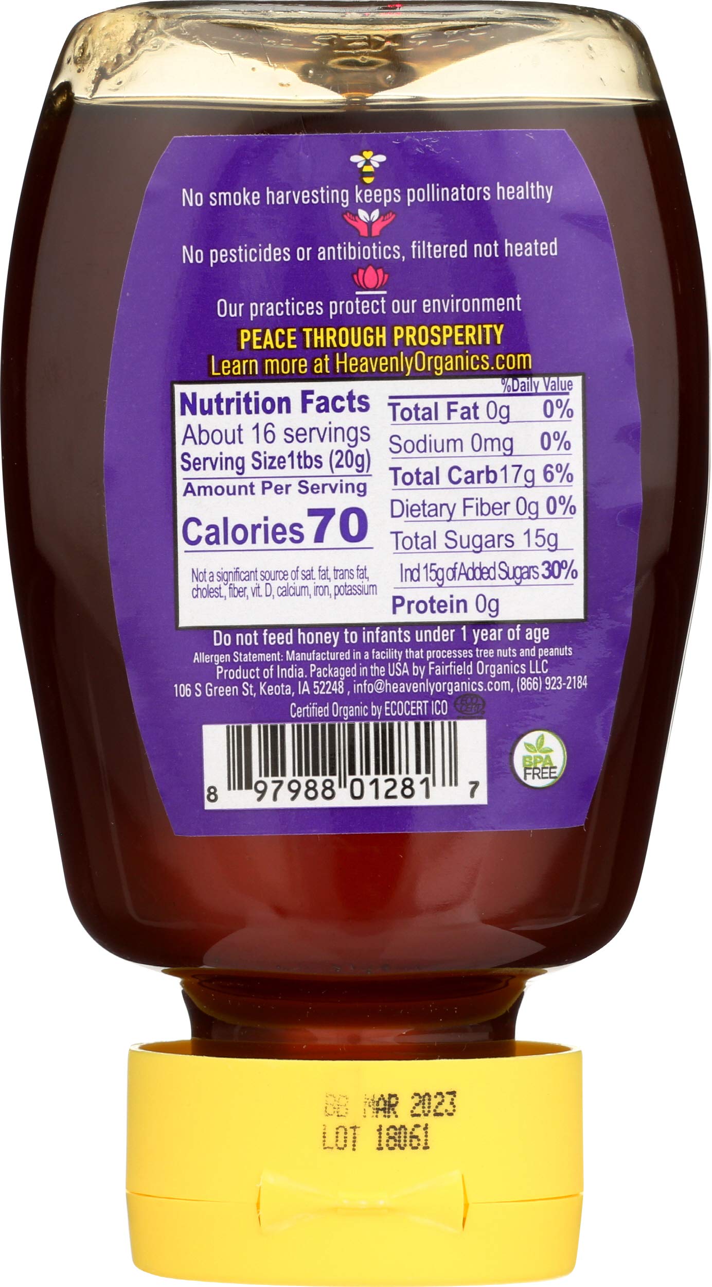 Heavenly Organics 100% Organic Raw Neem Honey (12 Oz Squeeze Bottle) Made From Wild Beehives & Free Range Bees Dairy Nut Gluten-