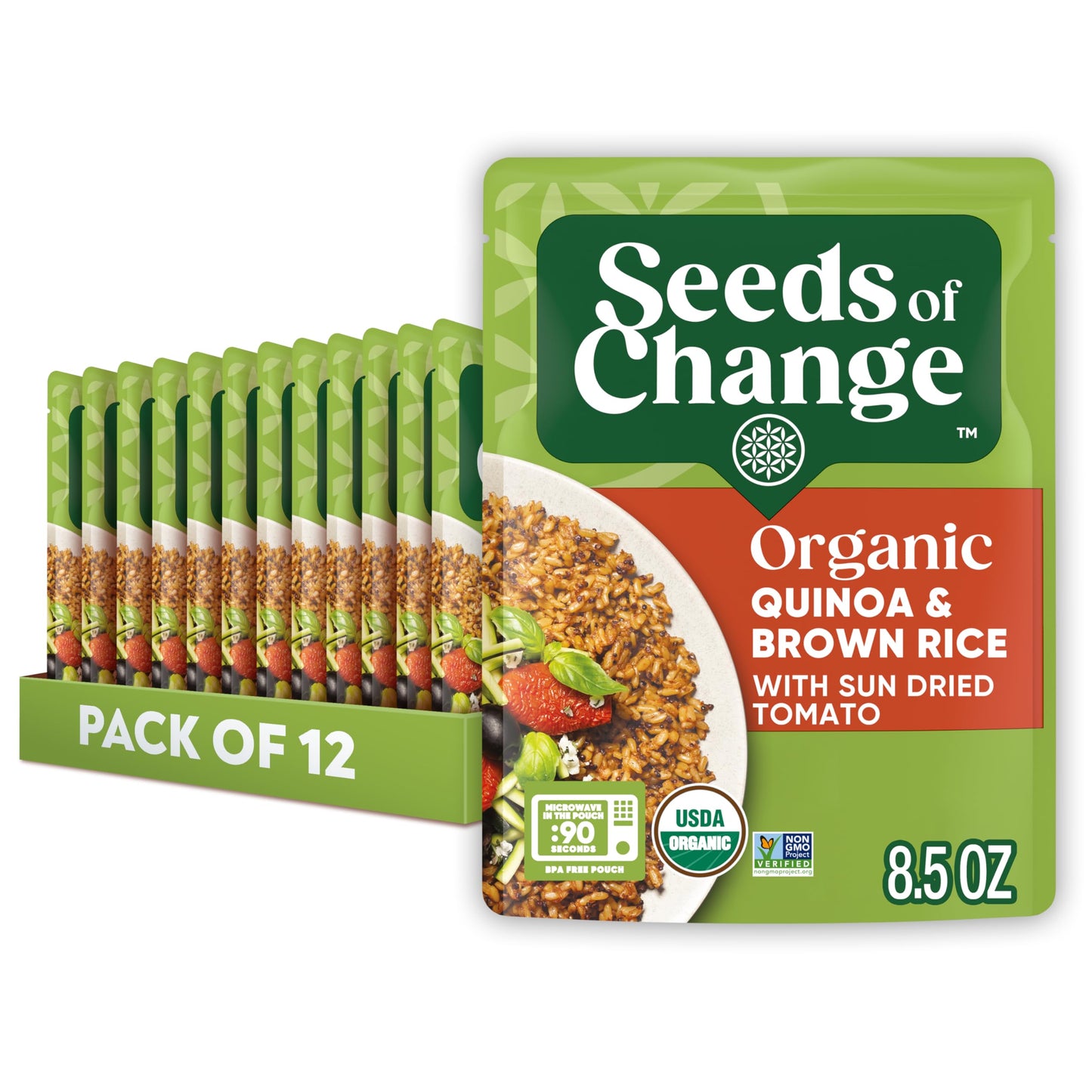SEEDS OF CHANGE Organic Quinoa & Brown Rice with Sun Dried Tomato, Organic Food, 8.5 OZ Pouch (Pack of 12)