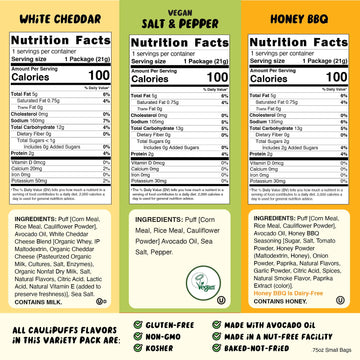 CauliPuffs - Corn, Rice, and Cauliflower Gluten Free Puffed Snack (15 x 0.75oz Bags, Variety Pack)