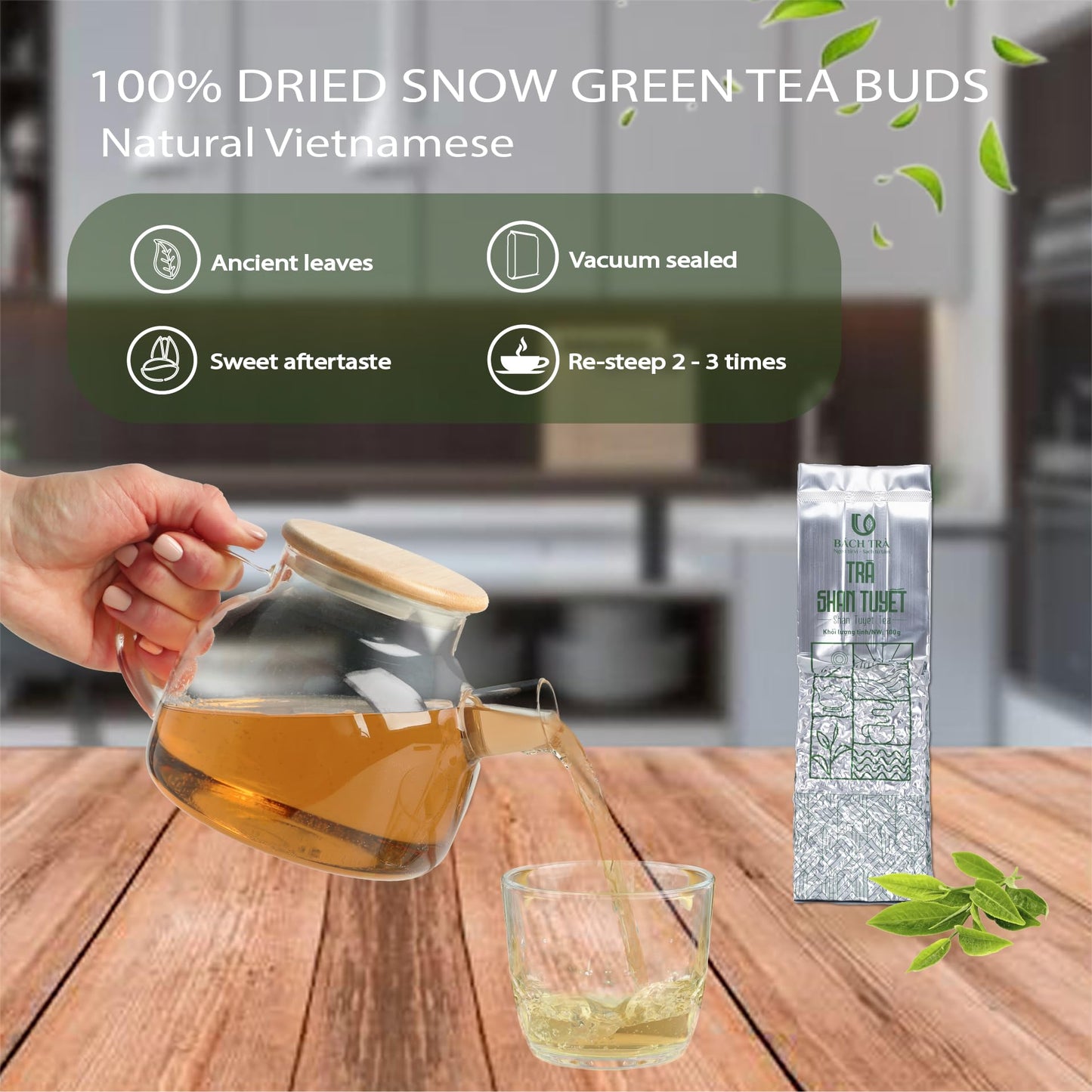 BACH TRA Snowshan White Tea – Shan Tuyet Tea Leaf, 3.53 Oz – Vacuum-Sealed, Naturally Smooth & Aromatic, No Sugar Added