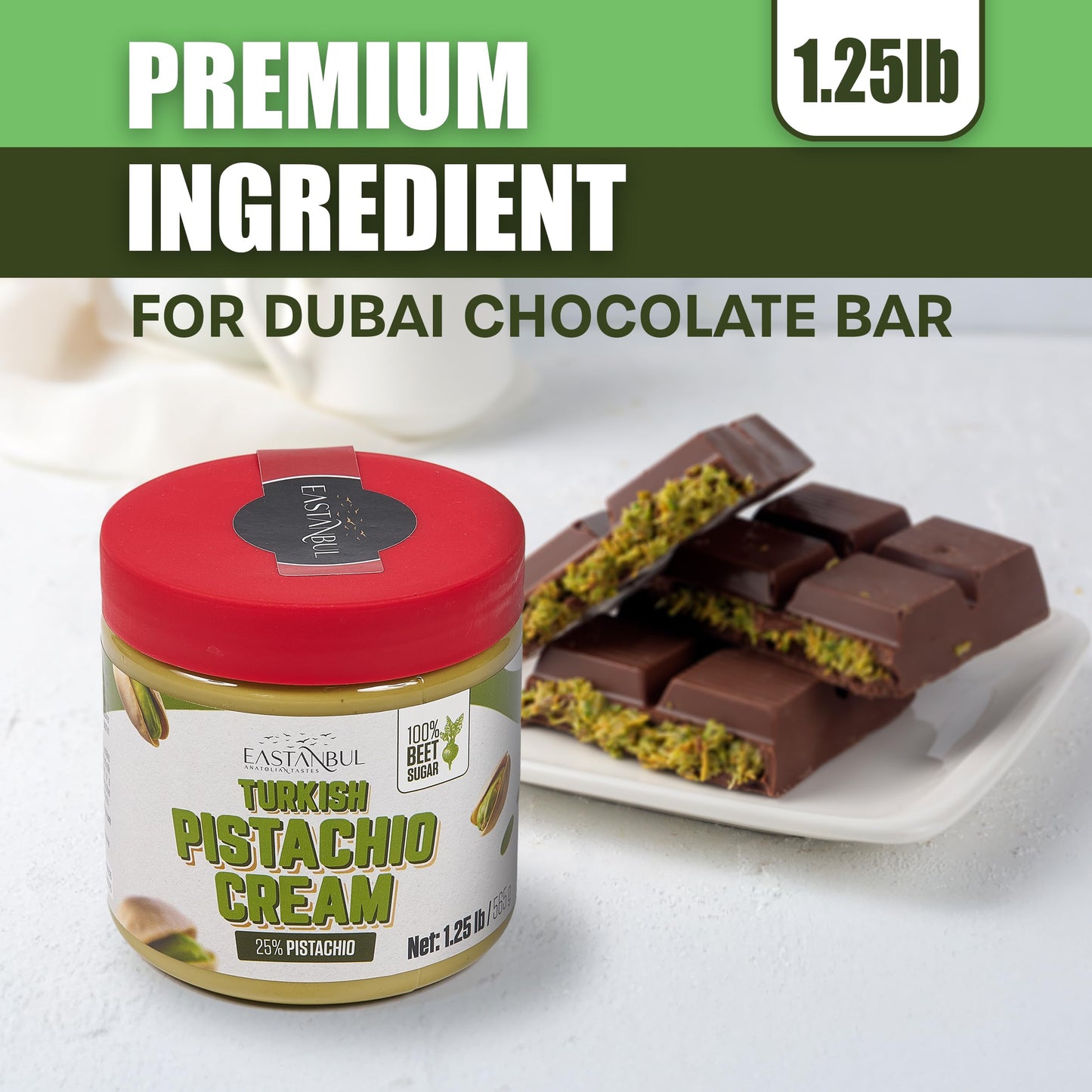 Eastanbul Pistachio Cream Spread, 1.25lb, No Palm Oil, Perfect for Desserts and Breakfasts