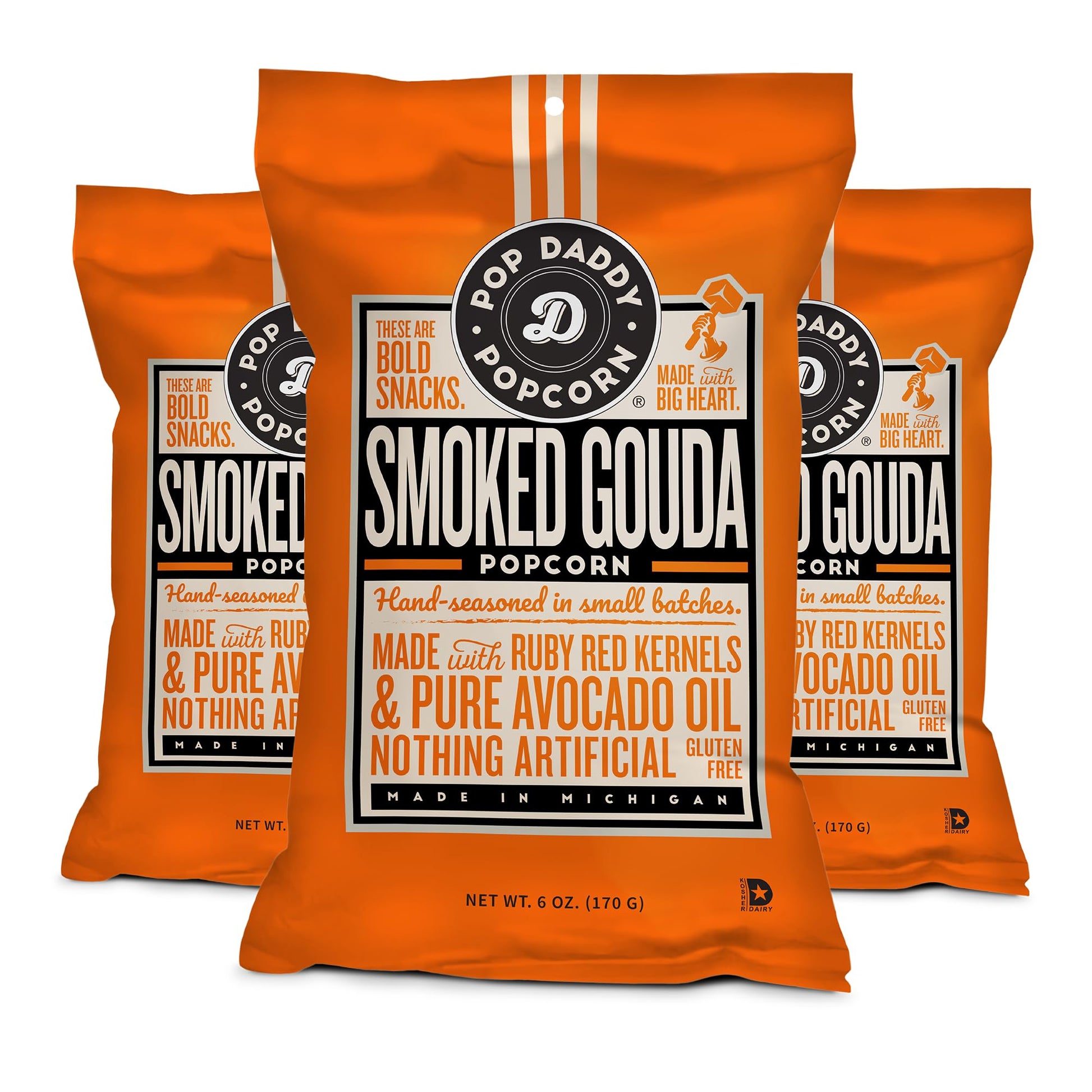 POP DADDY Gourmet Flavored Popcorn, Smoked Gouda, Gluten Free, 6oz Bags, 3 Pack