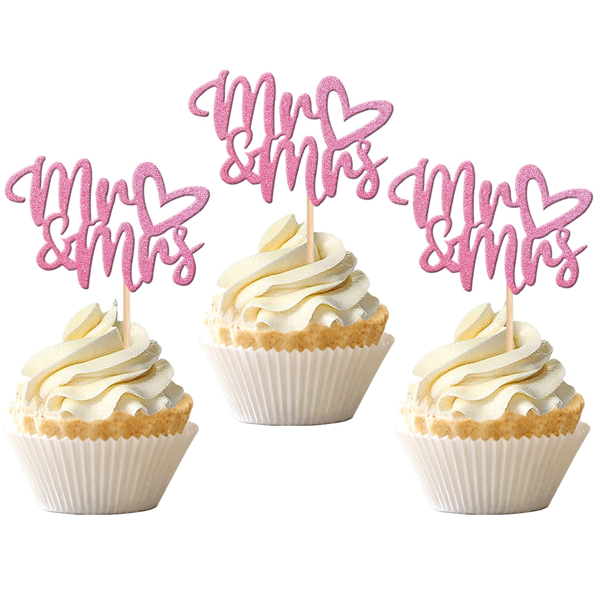 36 PCS Mr & Mrs Cupcake Toppers with Love Heart Wedding Engagement Cupcake Picks for Bridal Shower Engagement Theme Party Cake D