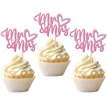 36 PCS Mr & Mrs Cupcake Toppers with Love Heart Wedding Engagement Cupcake Picks for Bridal Shower Engagement Theme Party Cake D
