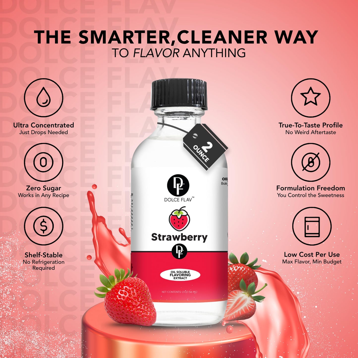 Dolce Foglia Strawberry Flavoring Oil - Multipurpose for Baking & Candy Making - 8 Oz.