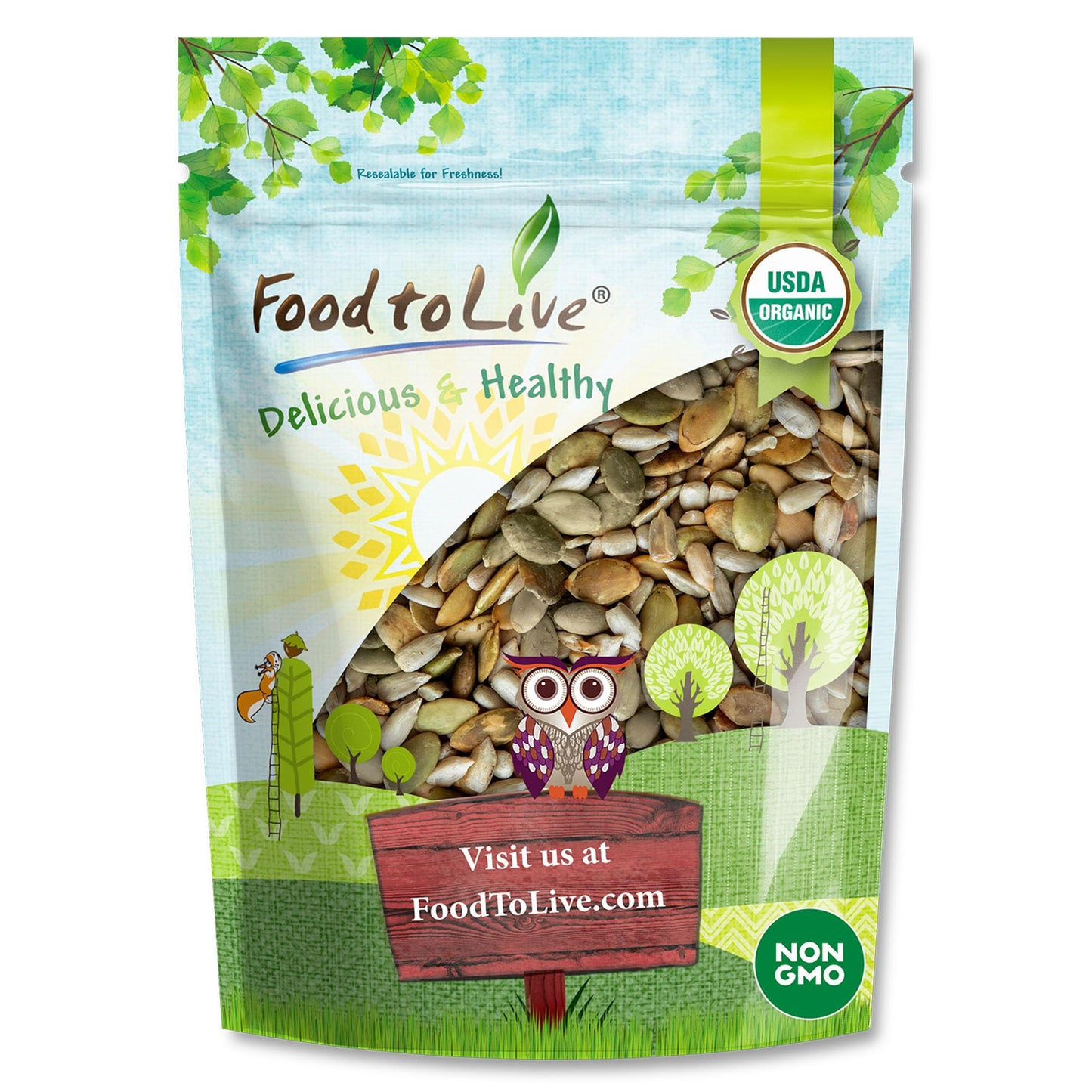 Food to Live Organic Dry Roasted Sunflower and Pumpkin Seed Mix, 1 Pound - Oven Roasted, No Oil added, Healthy, Natural Snack, R