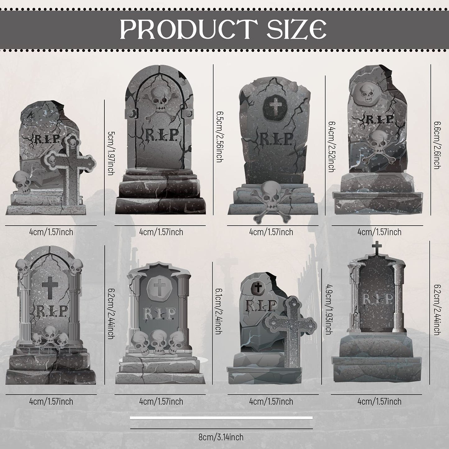 Whaline 24Pcs Halloween Cupcake Toppers 8 Designs Tombstone Graveyard Cake Toppers Scary Cupcake Decoration Table Centerpiece St