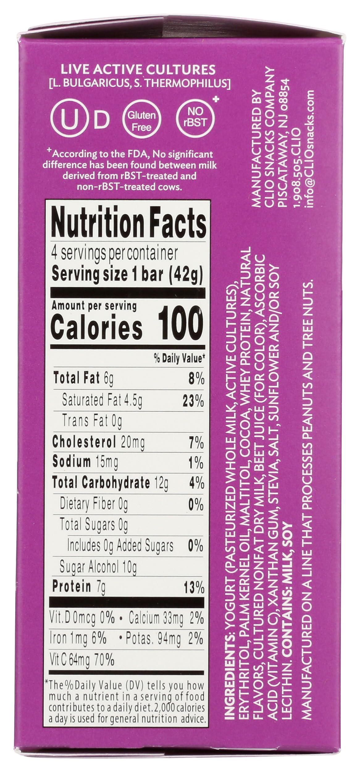 CLIO Zero Sugar Mixed Berry Yogurt Bars 4 Count, 5.93 OZ