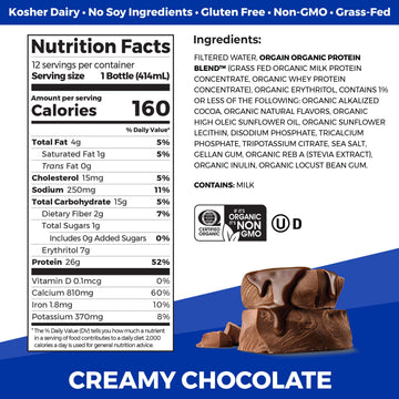 Orgain Organic Protein Shake, Creamy Chocolate, 26g Protein, Gluten Free, Ready to Drink, 14 Fl Oz (Pack of 12)