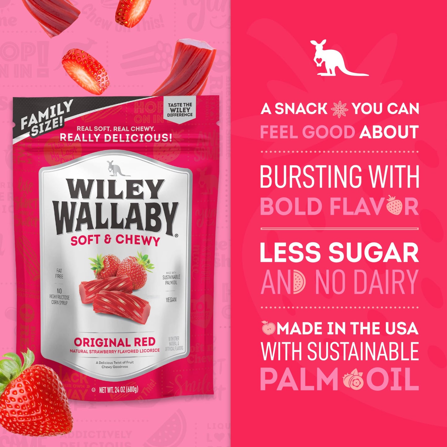Wiley Wallaby Licorice 24 Ounce Classic Gourmet Soft & Chewy Australian Red Licorice Candy Twists, 2 Pack