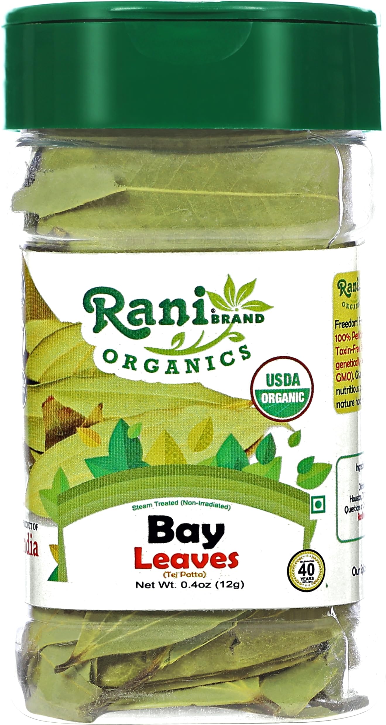 Rani Organic Bay Leaves Whole Spice, Extra Large 0.4oz Jar, Gluten Friendly, Non-GMO, Vegan, USDA Certified Organic