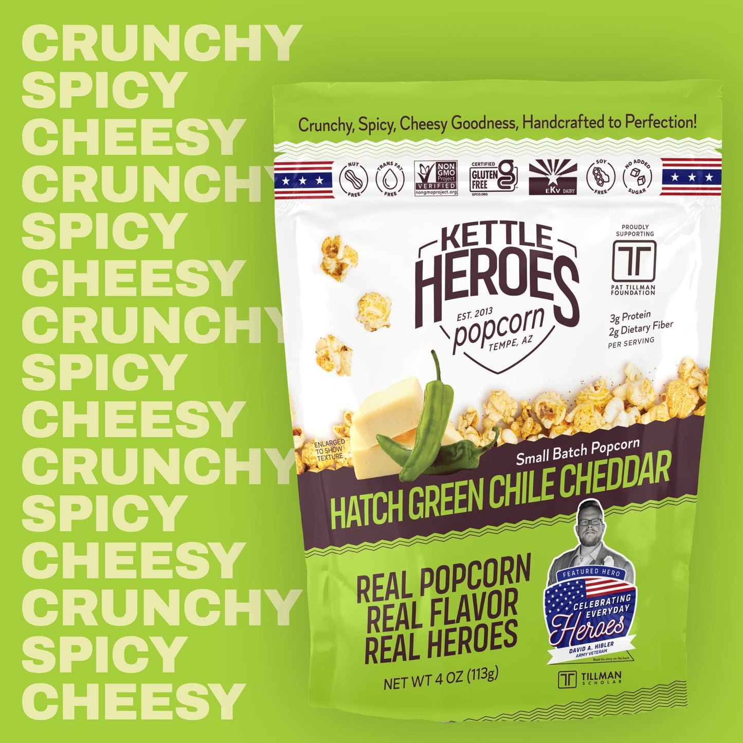 Kettle Heroes Small Batch, Handcrafted Kettle Corn Popcorn - Hatch Green Chile Flavor - 5 Oz, 6 Pack - Non-Gmo, Gluten Free, No Trans Fat, Kosher, Soy Free (4 Oz (6 Pack),