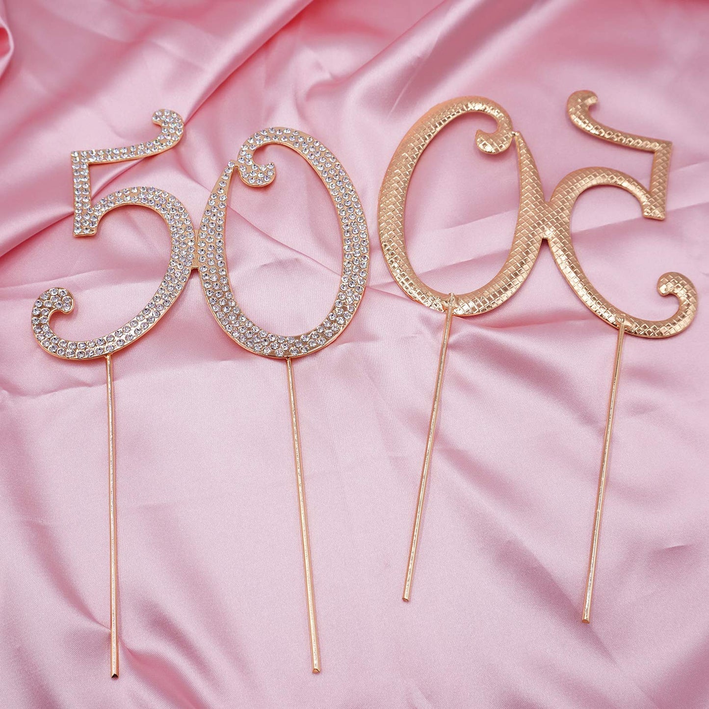 Honbay 50th Birthday Cake Topper, Sparkly Bling Alloy Crystal Rhinestones, Gold