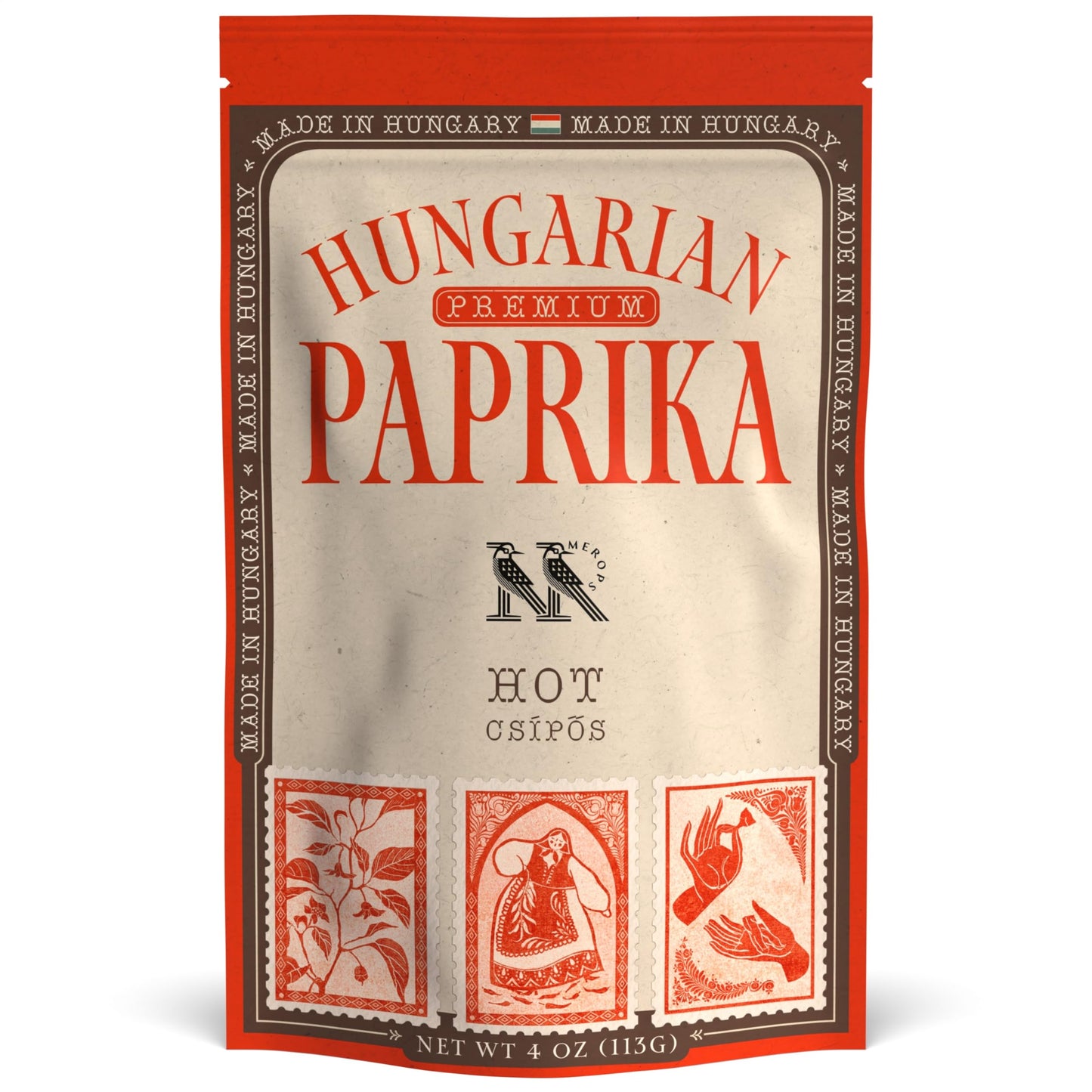 MEROPS Premium Hungarian Paprika Powder - Non-GMO, Deep Red Color - 4 oz Resealable Bag