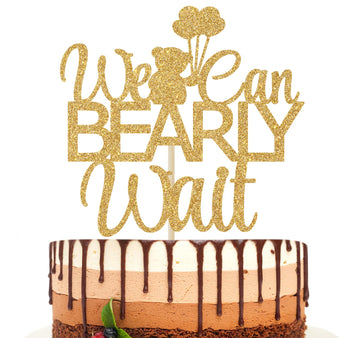 We Can Bearly Wait Baby Shower Cake Topper, Baby Bear Theme Baby Shower Gender Reveal Party Decoration Supplies Gold Glitter.