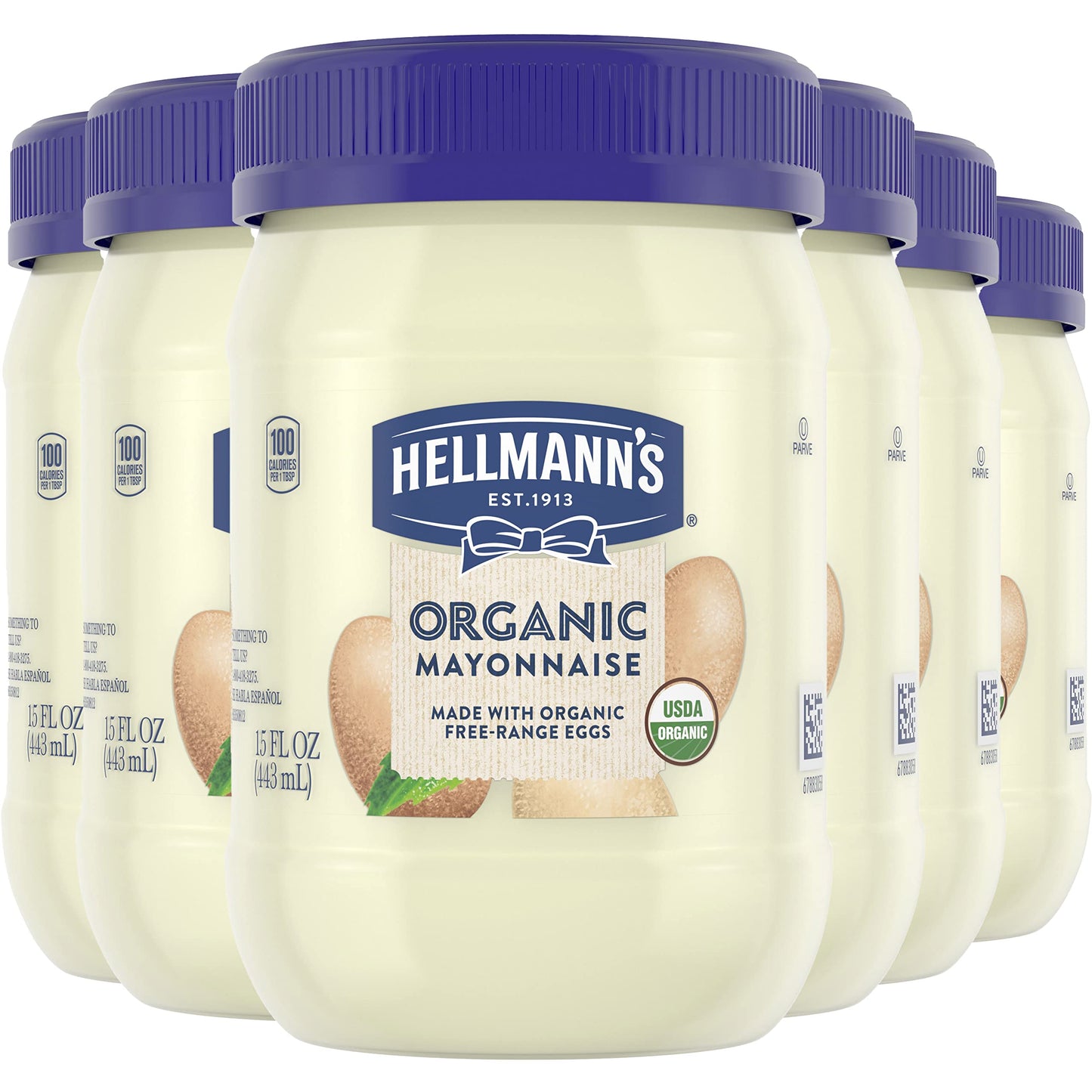 HELLMANN'S Organic Mayonnaise Creamy Condiment for Sandwiches and Simple Meals Original Mayo Rich in Omega-3 ALA, 15 Oz, Pack Of