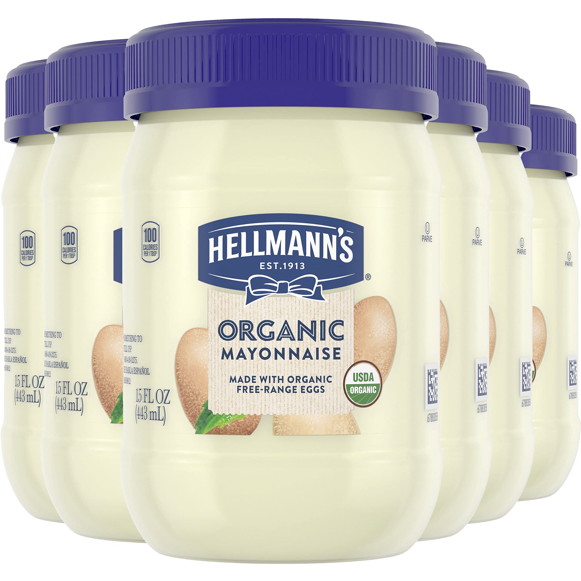 HELLMANN'S Organic Mayonnaise Creamy Condiment for Sandwiches and Simple Meals Original Mayo Rich in Omega-3 ALA, 15 Oz, Pack Of