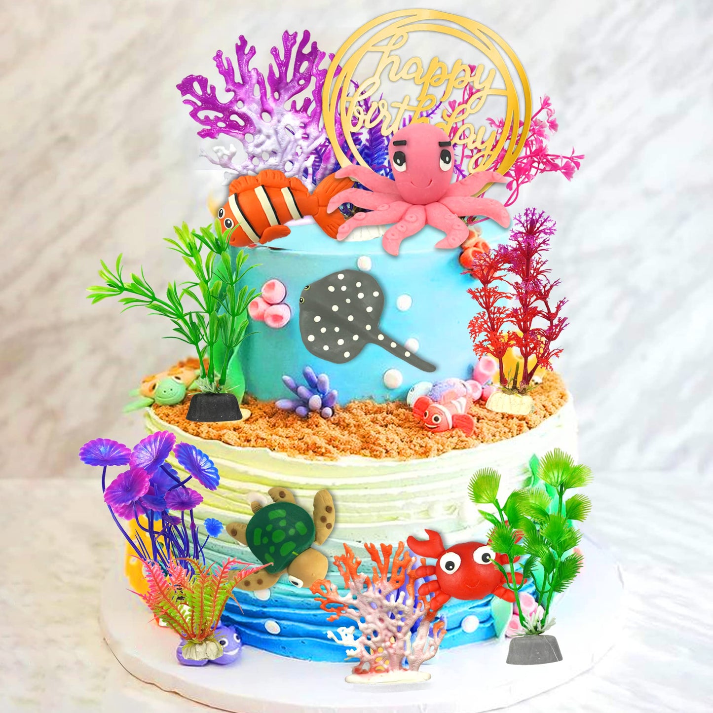 16 Pcs Sea Ocean Cake Toppers Under The Sea Ocean Animals Birthday Cake Decorations For Sea Ocean Theme Baby Shower Birthday Par