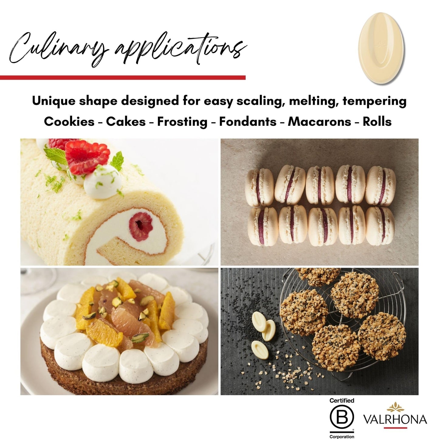 VALRHONA Creamy White Chocolate Discs 35% Cacao for Baking, 1kg Pack