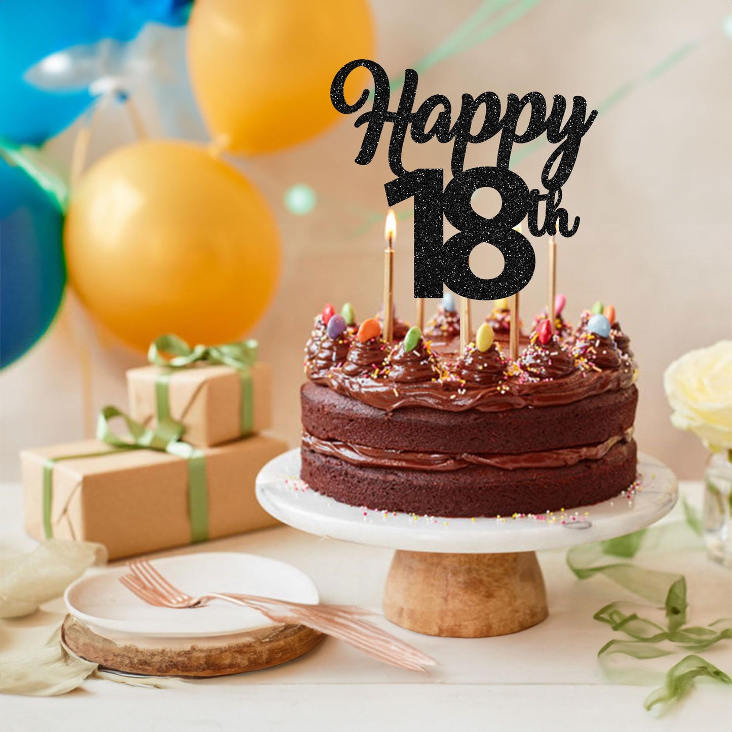 3Pcs Happy 18Th Cake Toppers Black Glitter Number 18 Cake Decorations Eighteen Birthday Cake Pick Decorations For Cheers To 18 Y