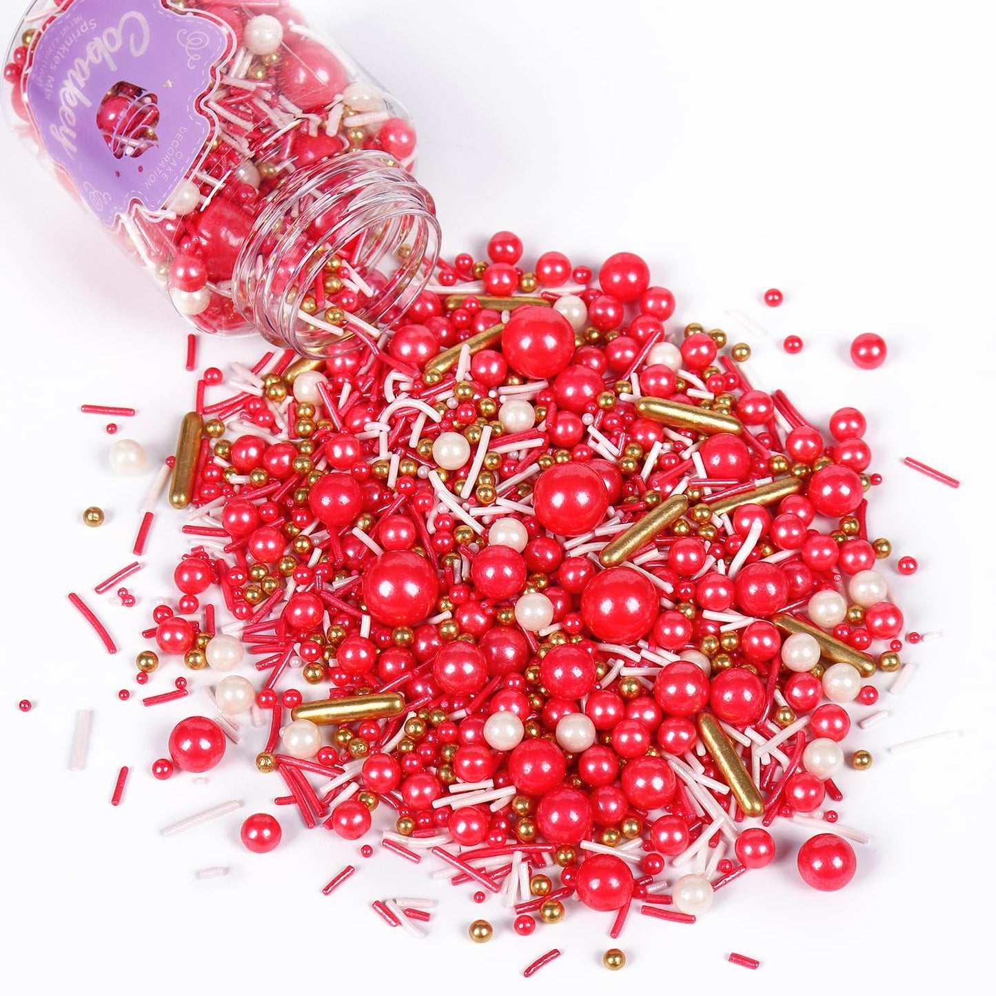 Valentine Red Sprinkles For Cake Decorating Cake Toppings 4.2 Ounce Edible Sugar Pearls Gold Sugar Rod For Cupcake Topper Cookies Ice Cream Toppings For Party Celebrations