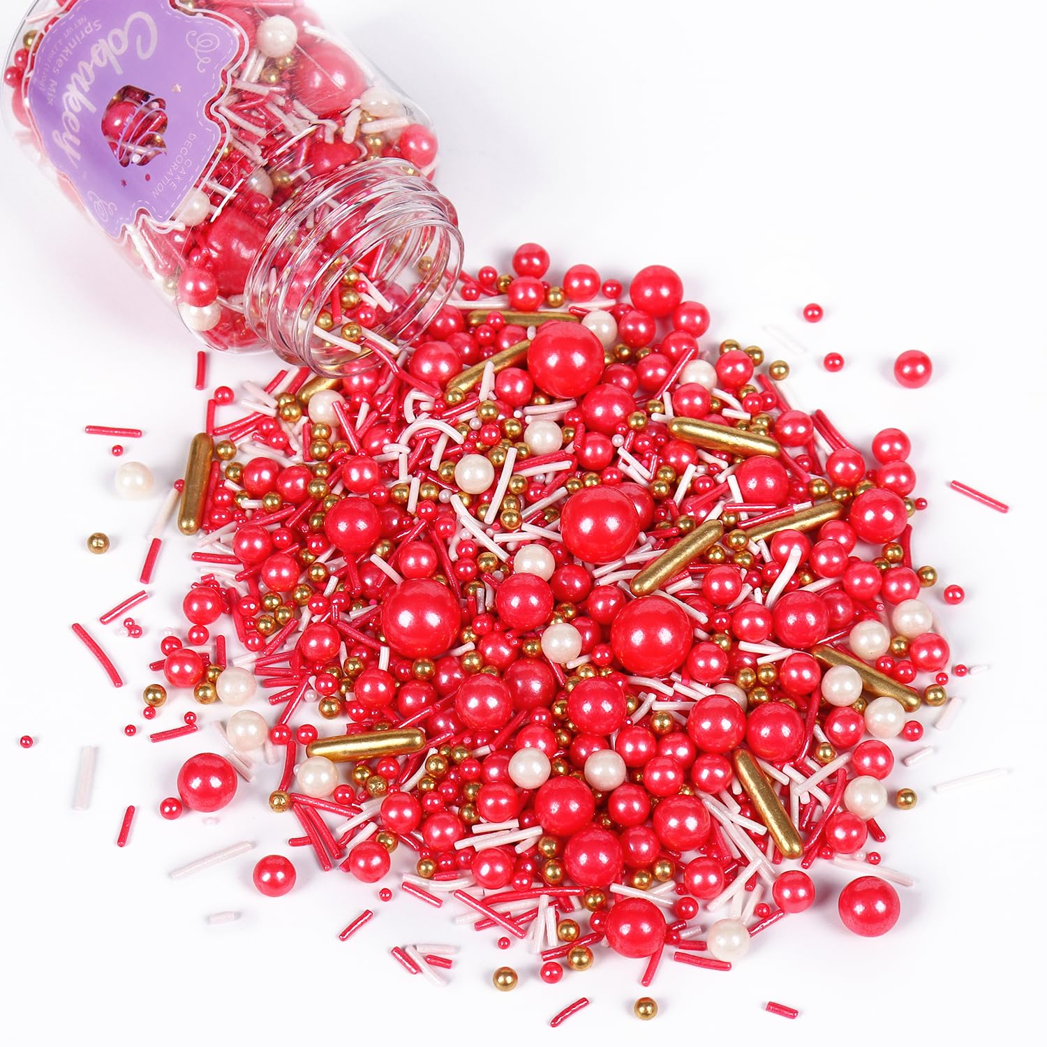 Valentine Red Sprinkles For Cake Decorating Cake Toppings 4.2 Ounce Edible Sugar Pearls Gold Sugar Rod For Cupcake Topper Cookies Ice Cream Toppings For Party Celebrations